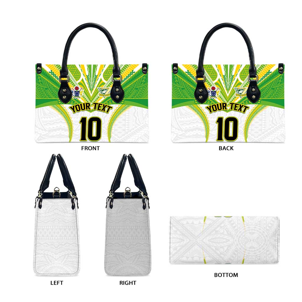 Custom Cook Islands Rugby Leather Bag Tatau Art Sport Style White Color LT03 - Polynesian Pride