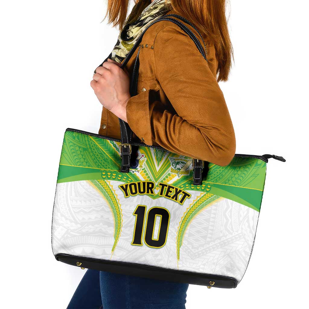 Custom Cook Islands Rugby Leather Tote Bag Tatau Art Sport Style White Color LT03 White - Polynesian Pride