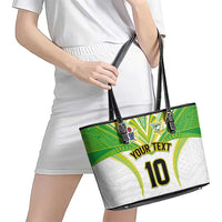 Custom Cook Islands Rugby Leather Tote Bag Tatau Art Sport Style White Color LT03 - Polynesian Pride