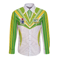 Custom Cook Islands Rugby Long Sleeve Button Shirt Tatau Art Sport Style White Color LT03 Unisex White - Polynesian Pride