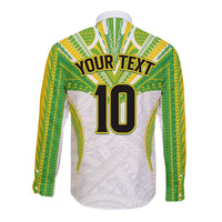 Custom Cook Islands Rugby Long Sleeve Button Shirt Tatau Art Sport Style White Color LT03 - Polynesian Pride