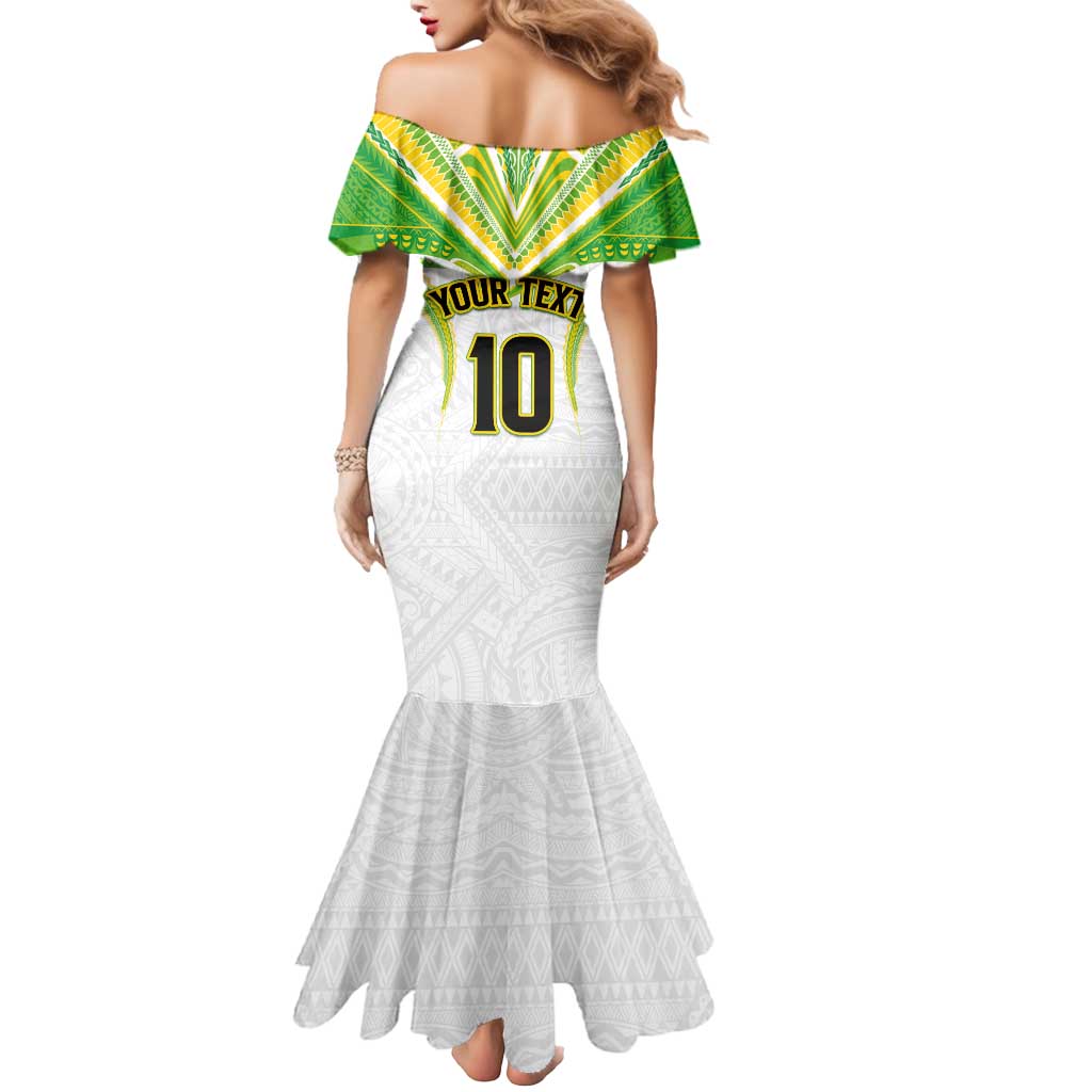 Custom Cook Islands Rugby Mermaid Dress Tatau Art Sport Style White Color LT03 - Polynesian Pride