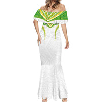 Custom Cook Islands Rugby Mermaid Dress Tatau Art Sport Style White Color LT03 - Polynesian Pride