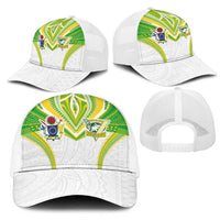 Cook Islands Rugby Mesh Trucker Cap Tatau Art Sport Style White Color LT03 - Polynesian Pride