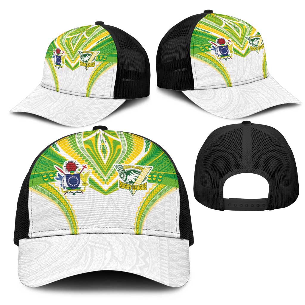 Cook Islands Rugby Mesh Trucker Cap Tatau Art Sport Style White Color LT03 - Polynesian Pride