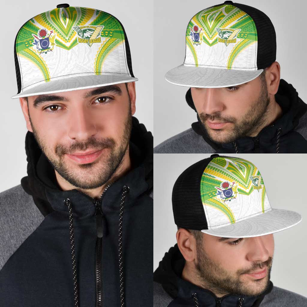 Cook Islands Rugby Mesh Trucker Cap Tatau Art Sport Style White Color LT03 - Polynesian Pride