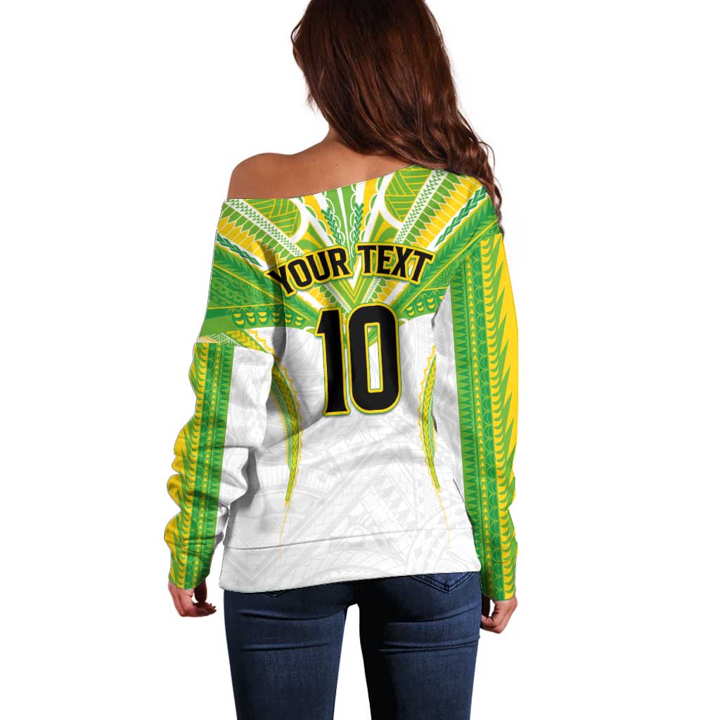 Custom Cook Islands Rugby Off Shoulder Sweater Tatau Art Sport Style White Color LT03 - Polynesian Pride