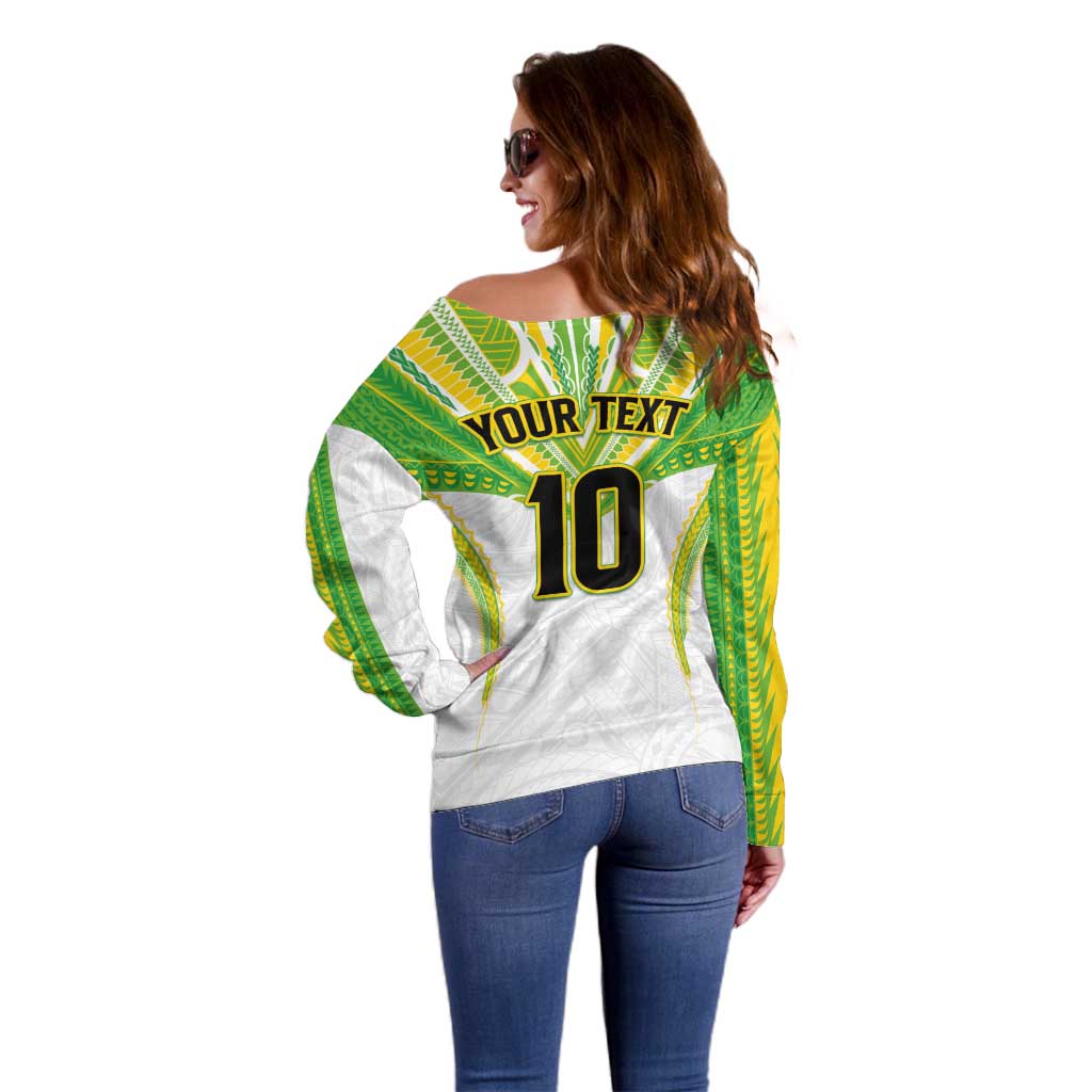 Custom Cook Islands Rugby Off Shoulder Sweater Tatau Art Sport Style White Color LT03 - Polynesian Pride