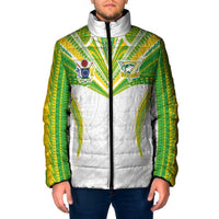 Custom Cook Islands Rugby Padded Jacket Tatau Art Sport Style White Color LT03 Men White - Polynesian Pride