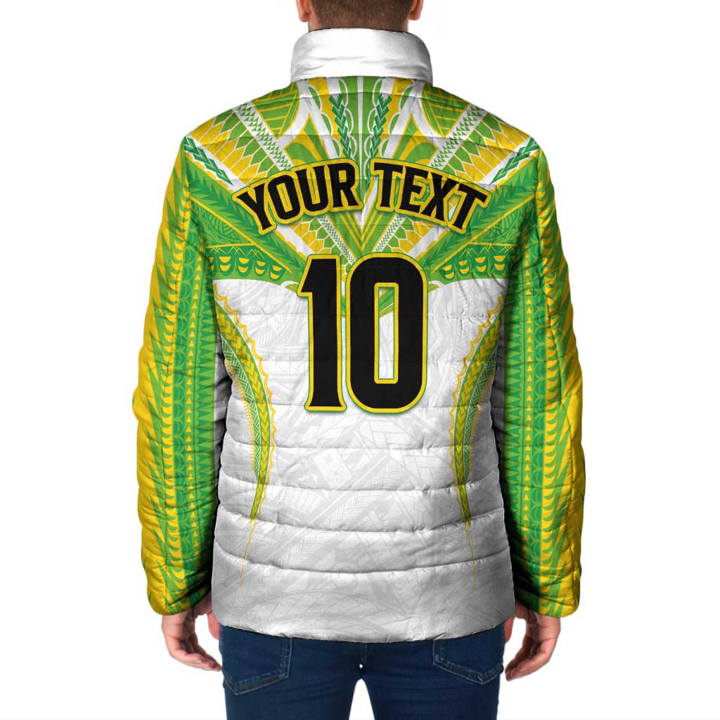 Custom Cook Islands Rugby Padded Jacket Tatau Art Sport Style White Color LT03 - Polynesian Pride