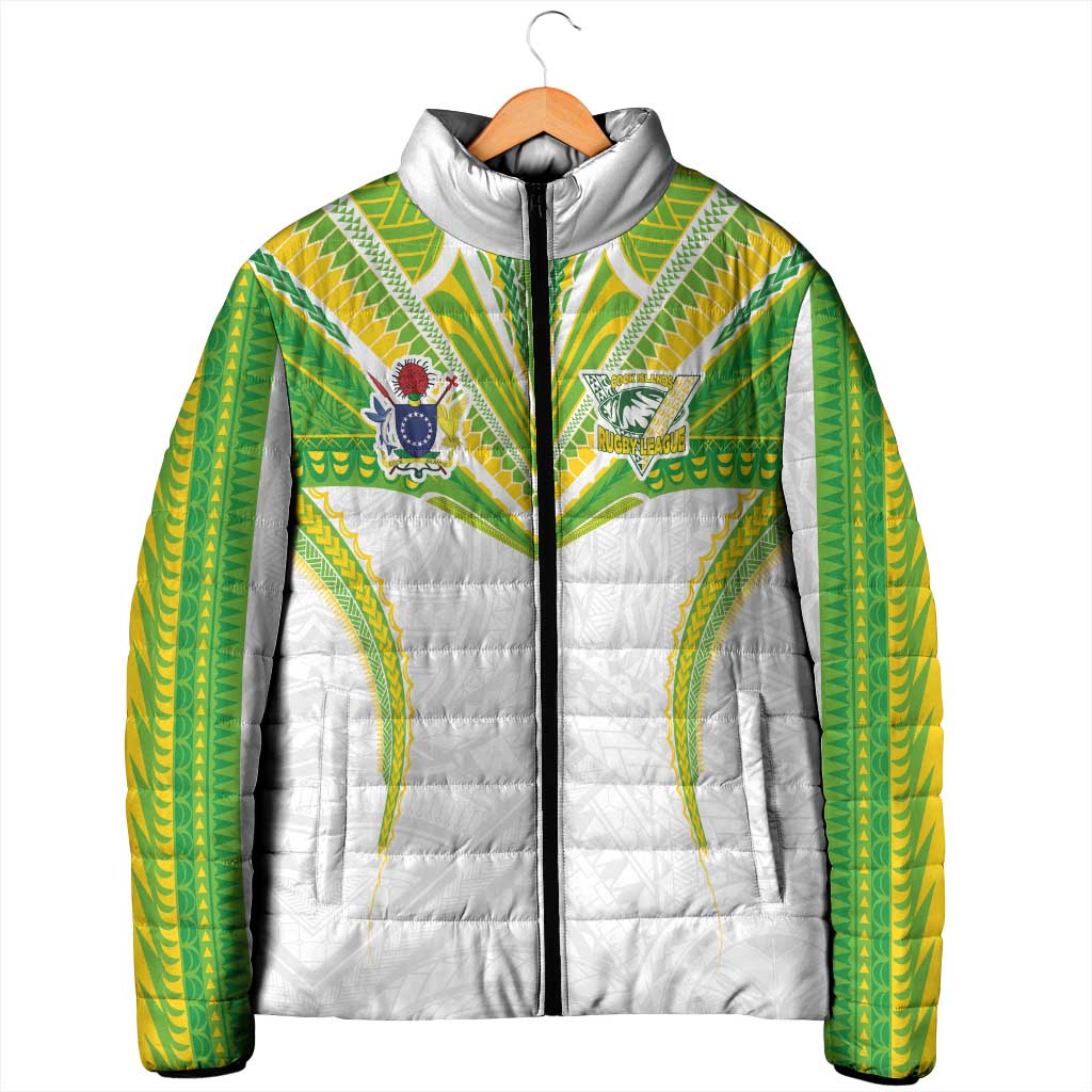 Custom Cook Islands Rugby Padded Jacket Tatau Art Sport Style White Color LT03 - Polynesian Pride
