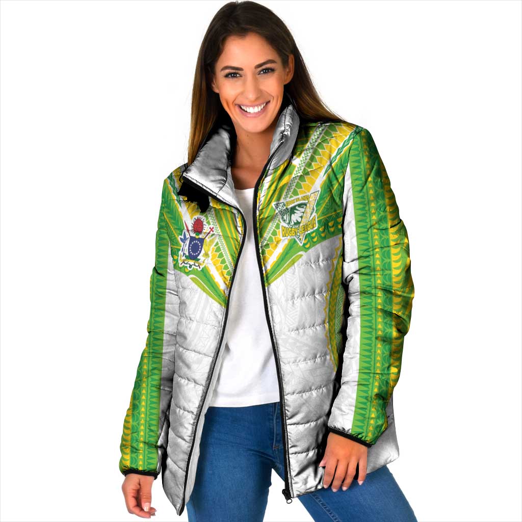 Custom Cook Islands Rugby Padded Jacket Tatau Art Sport Style White Color LT03 Women White - Polynesian Pride