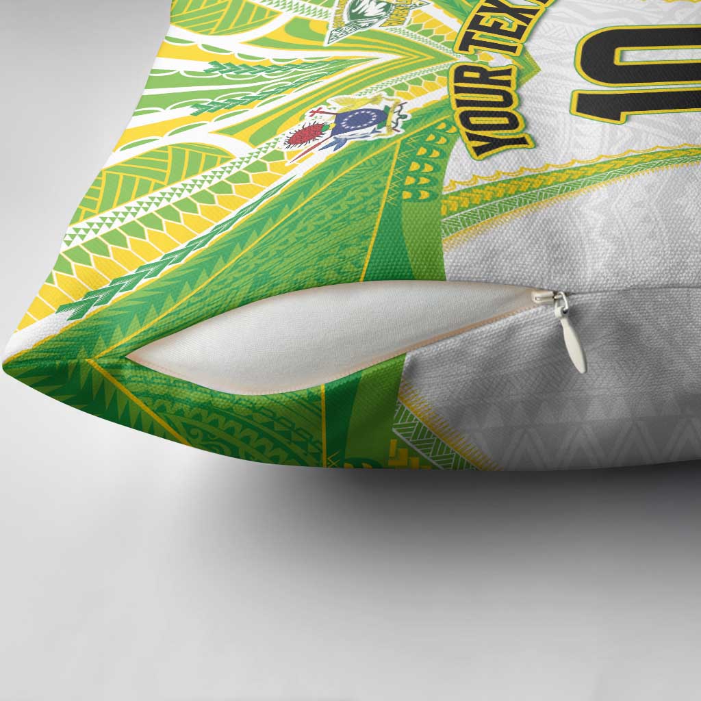 Custom Cook Islands Rugby Pillow Cover Tatau Art Sport Style White Color LT03 - Polynesian Pride