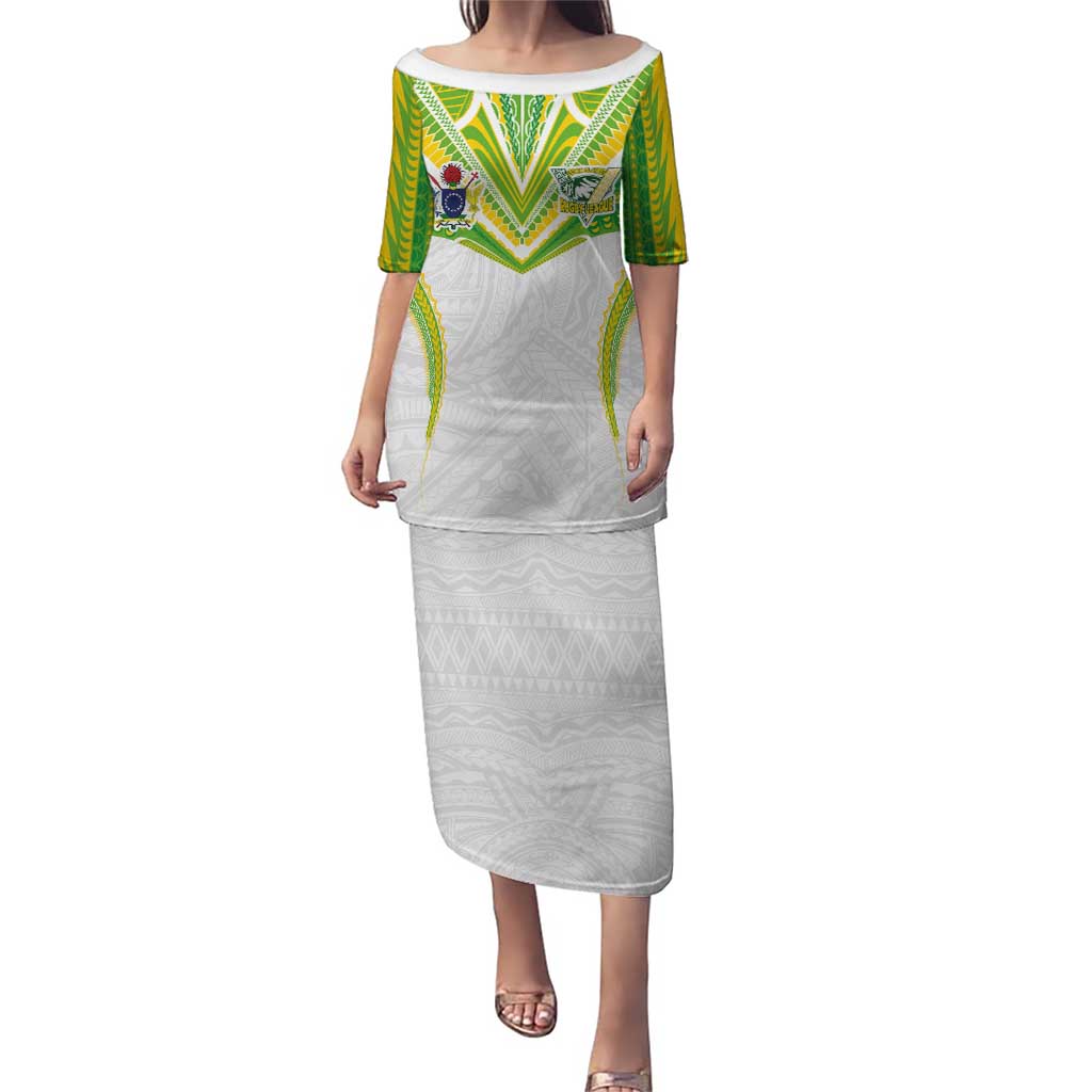 Custom Cook Islands Rugby Puletasi Tatau Art Sport Style White Color LT03 Long Dress White - Polynesian Pride