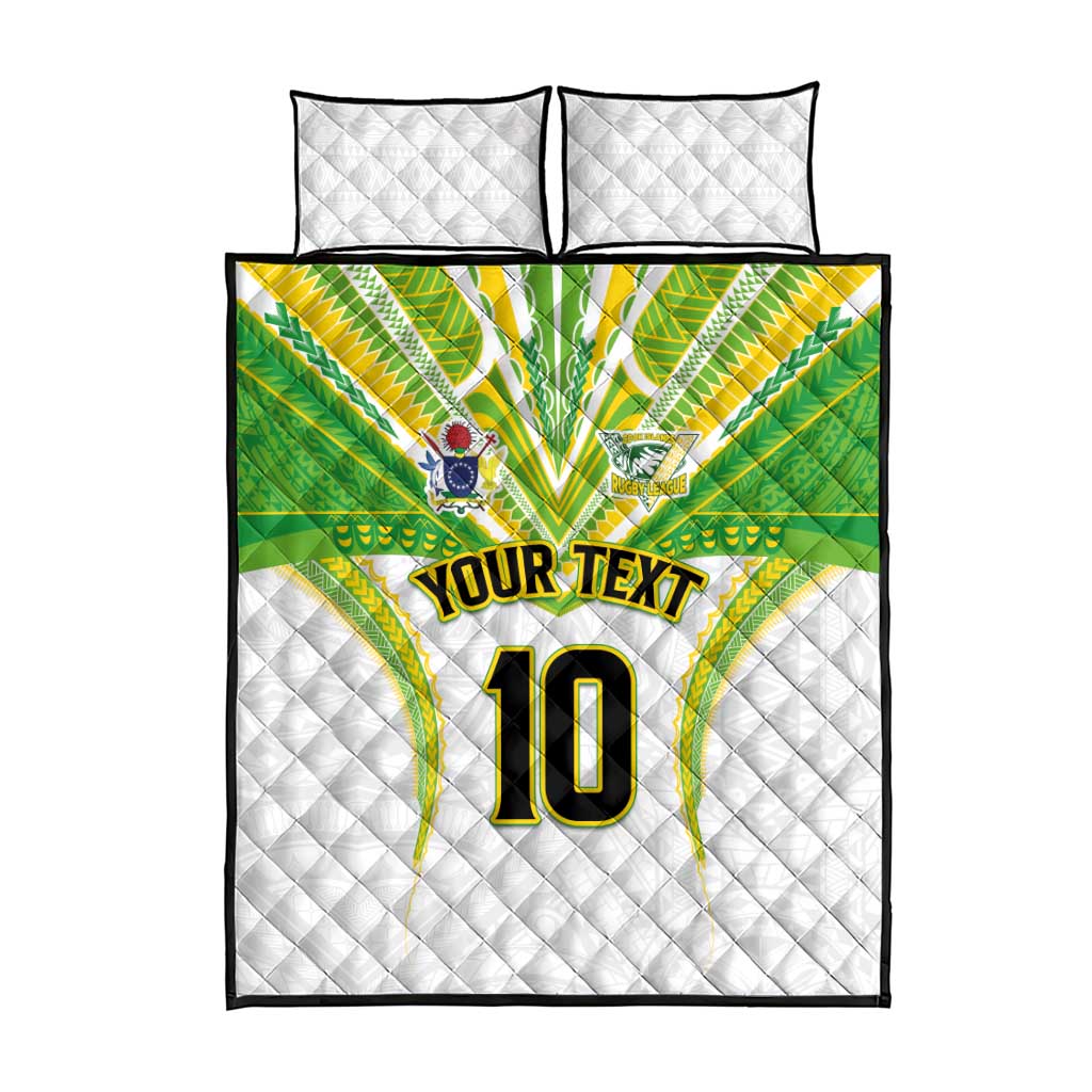 Custom Cook Islands Rugby Quilt Bed Set Tatau Art Sport Style White Color LT03 - Polynesian Pride