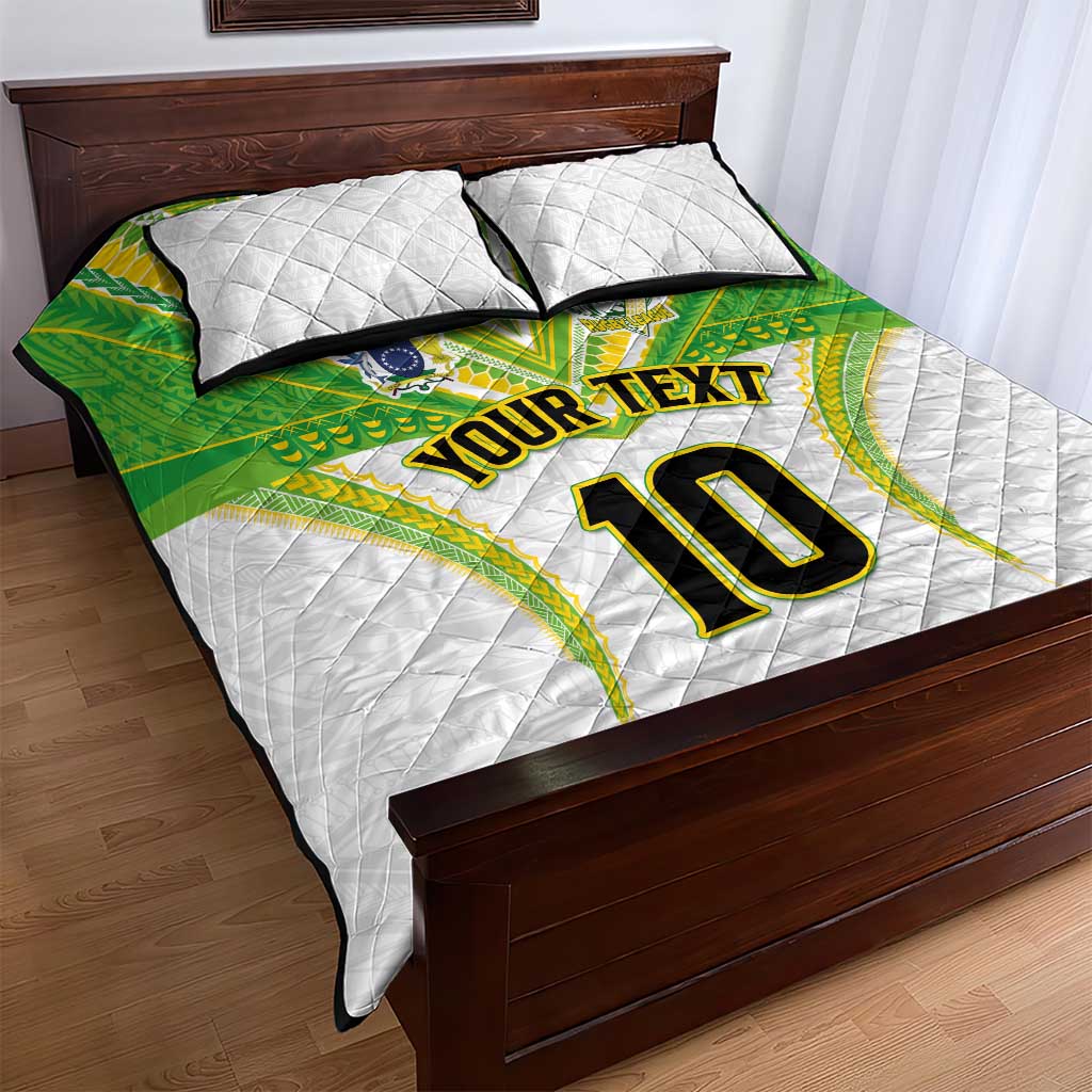 Custom Cook Islands Rugby Quilt Bed Set Tatau Art Sport Style White Color LT03 - Polynesian Pride