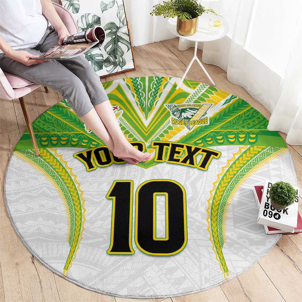 Custom Cook Islands Rugby Round Carpet Tatau Art Sport Style White Color LT03 - Polynesian Pride