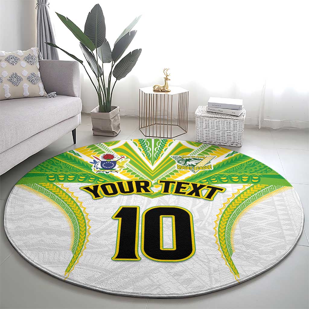 Custom Cook Islands Rugby Round Carpet Tatau Art Sport Style White Color LT03 - Polynesian Pride