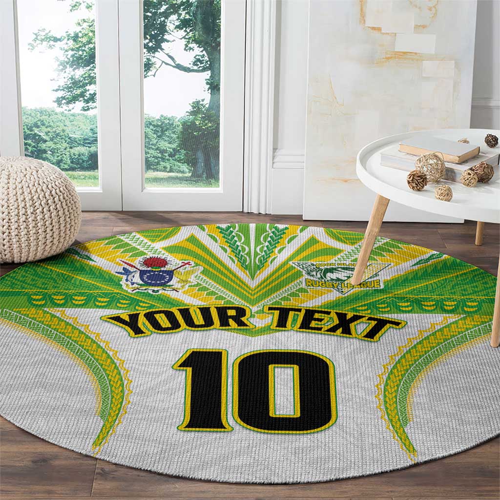 Custom Cook Islands Rugby Round Carpet Tatau Art Sport Style White Color LT03 - Polynesian Pride