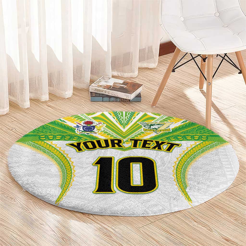 Custom Cook Islands Rugby Round Carpet Tatau Art Sport Style White Color LT03 - Polynesian Pride