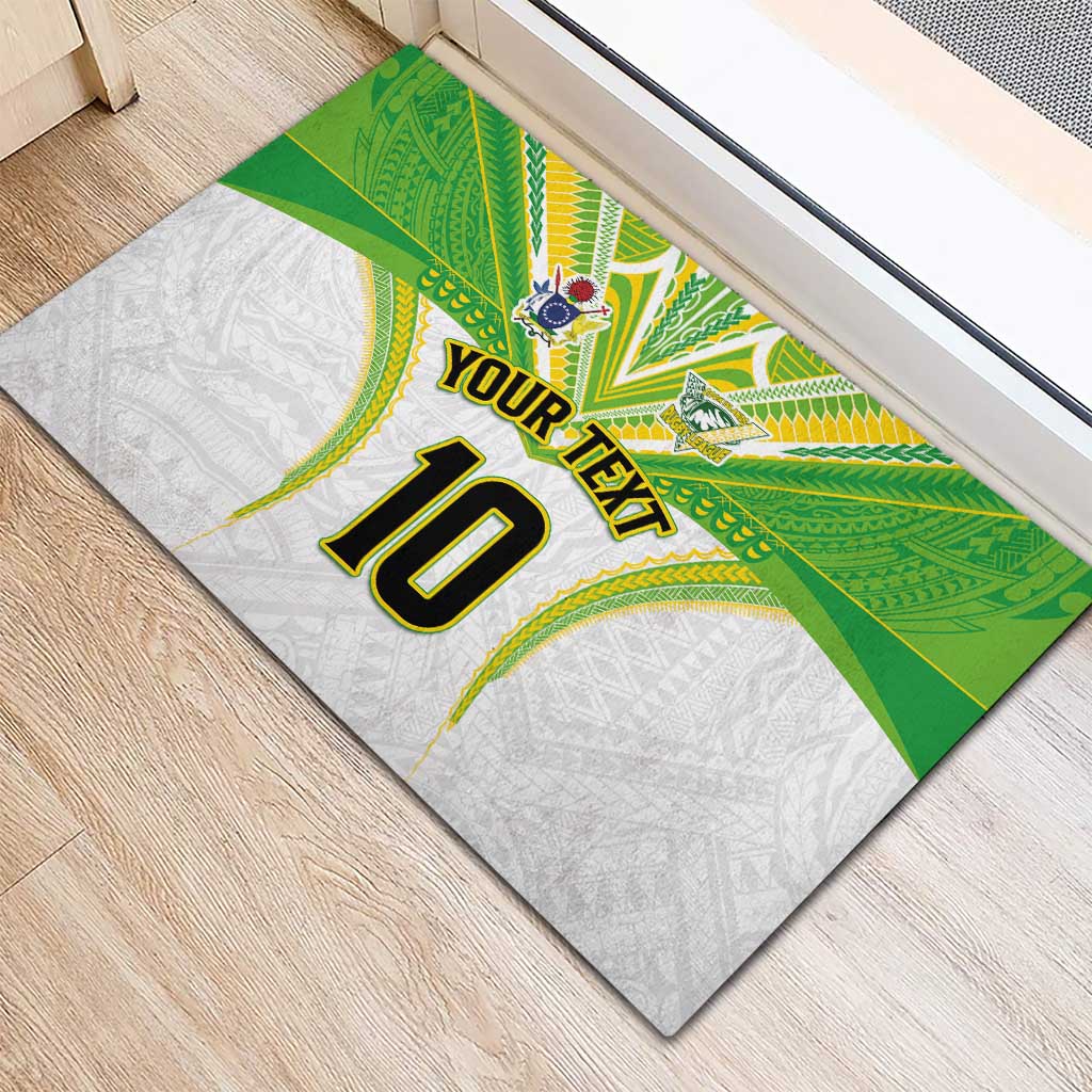 Custom Cook Islands Rugby Rubber Doormat Tatau Art Sport Style White Color LT03 - Polynesian Pride