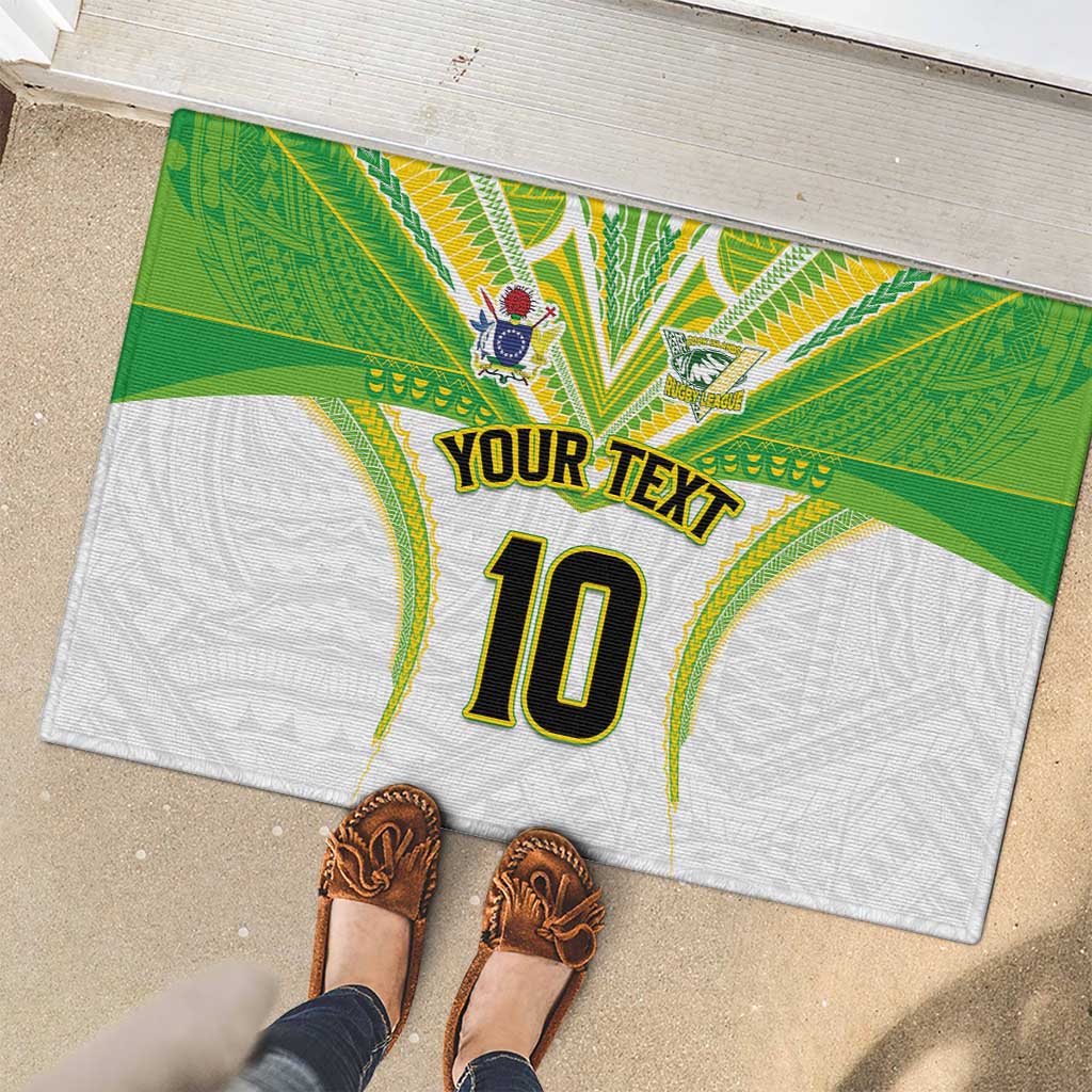 Custom Cook Islands Rugby Rubber Doormat Tatau Art Sport Style White Color LT03 - Polynesian Pride