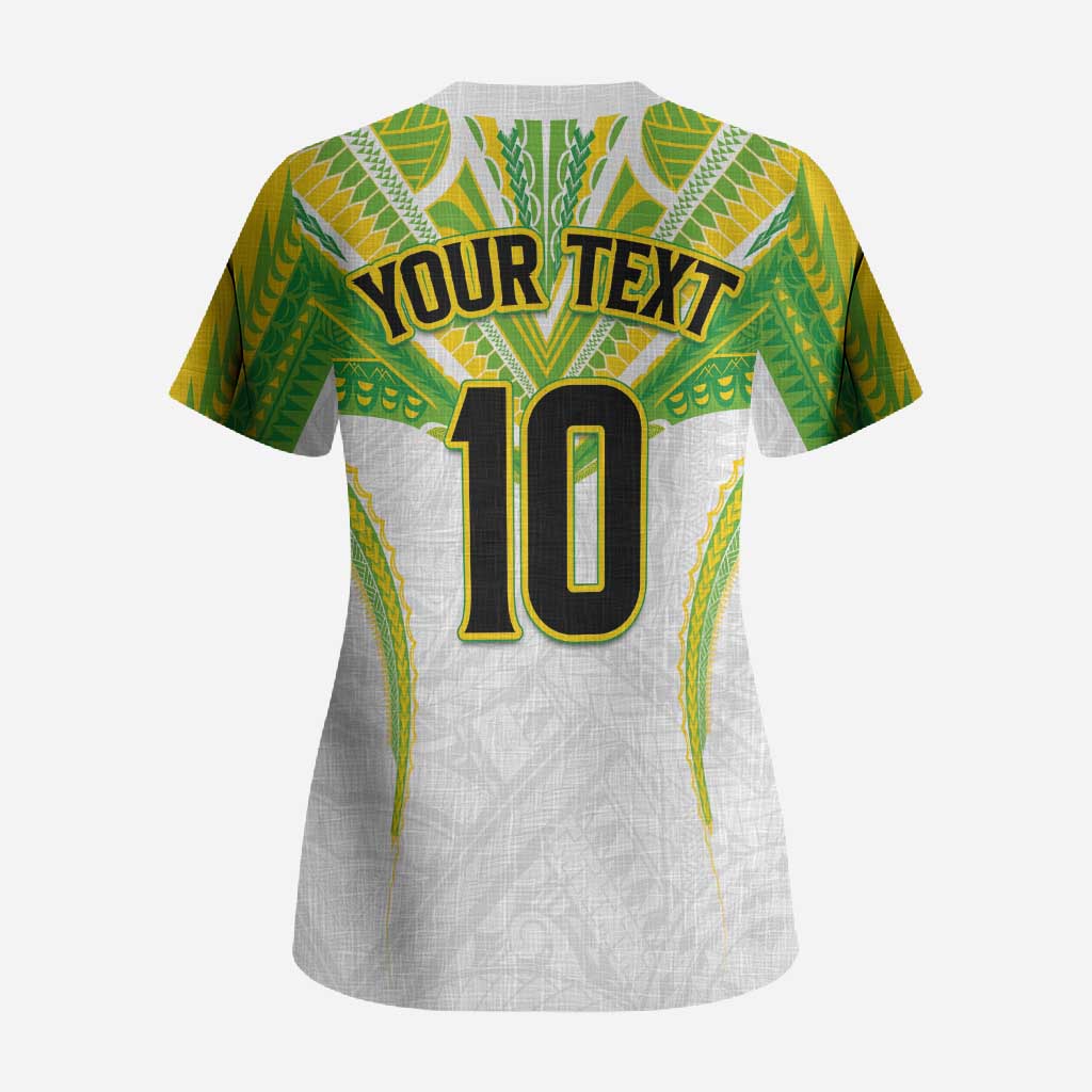 Custom Cook Islands Rugby Scrub Top Tatau Art Sport Style White Color LT03 - Polynesian Pride