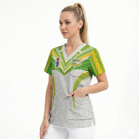 Custom Cook Islands Rugby Scrub Top Tatau Art Sport Style White Color LT03 - Polynesian Pride