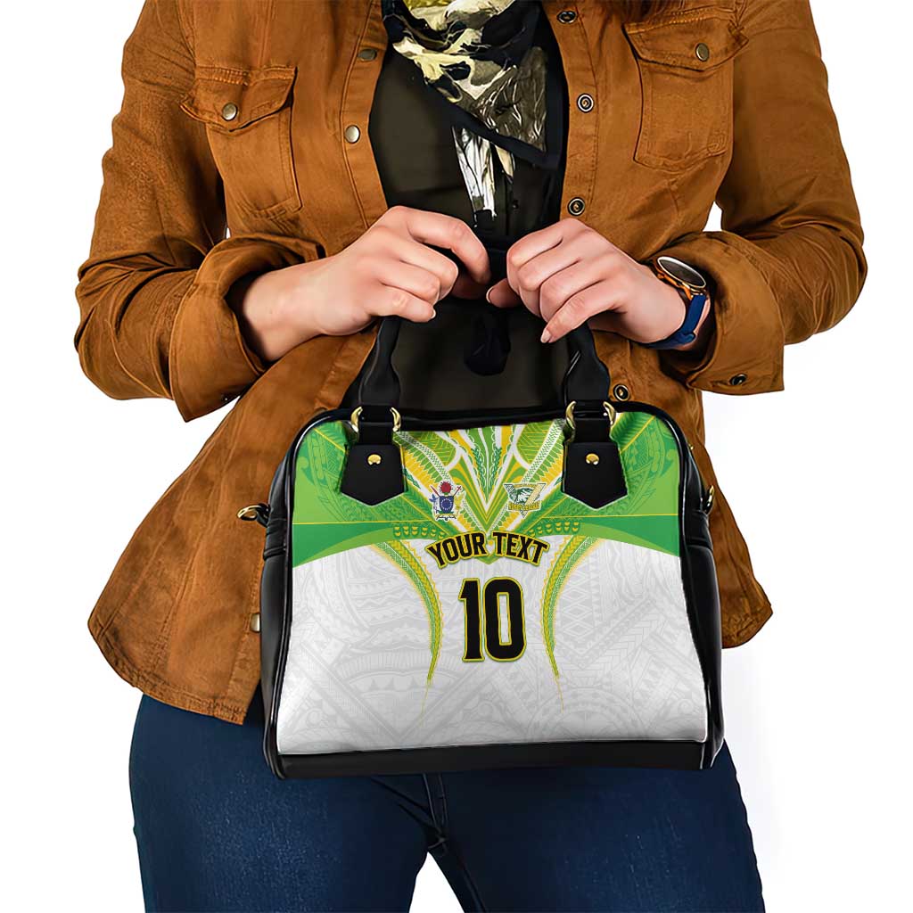 Custom Cook Islands Rugby Shoulder Handbag Tatau Art Sport Style White Color LT03 - Polynesian Pride