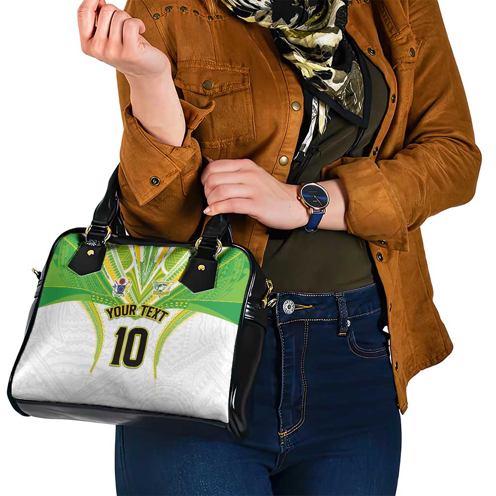 Custom Cook Islands Rugby Shoulder Handbag Tatau Art Sport Style White Color LT03 - Polynesian Pride