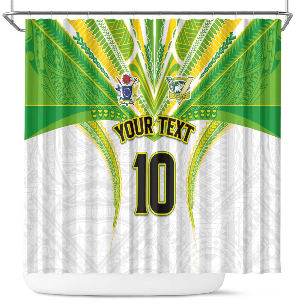 Custom Cook Islands Rugby Shower Curtain Tatau Art Sport Style White Color LT03 White - Polynesian Pride