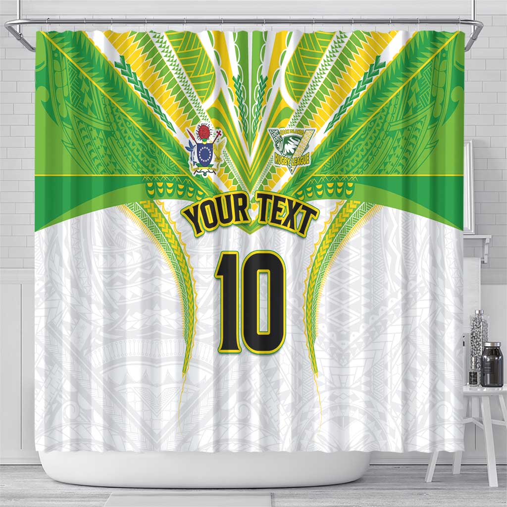 Custom Cook Islands Rugby Shower Curtain Tatau Art Sport Style White Color LT03 - Polynesian Pride