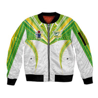 Custom Cook Islands Rugby Sleeve Zip Bomber Jacket Tatau Art Sport Style White Color LT03 Unisex White - Polynesian Pride
