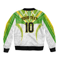 Custom Cook Islands Rugby Sleeve Zip Bomber Jacket Tatau Art Sport Style White Color LT03 - Polynesian Pride