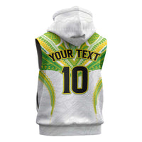 Custom Cook Islands Rugby Sleeveless Hoodie Tatau Art Sport Style White Color LT03 - Polynesian Pride