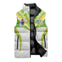 Custom Cook Islands Rugby Sleeveless Puffer Jacket Tatau Art Sport Style White Color LT03 - Polynesian Pride