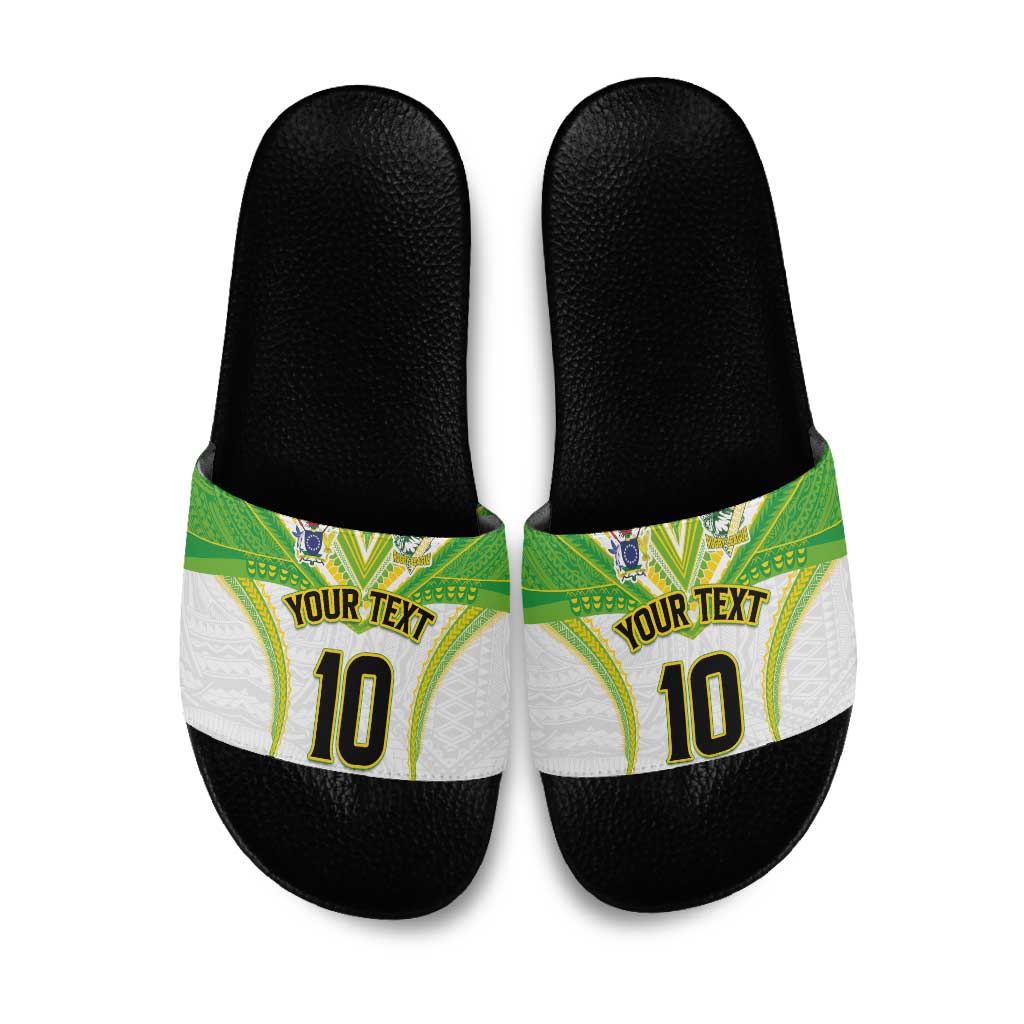 Custom Cook Islands Rugby Slide Sandals Tatau Art Sport Style White Color LT03 White - Polynesian Pride