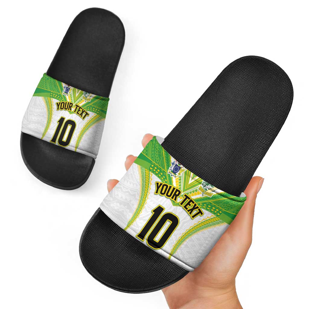 Custom Cook Islands Rugby Slide Sandals Tatau Art Sport Style White Color LT03 - Polynesian Pride