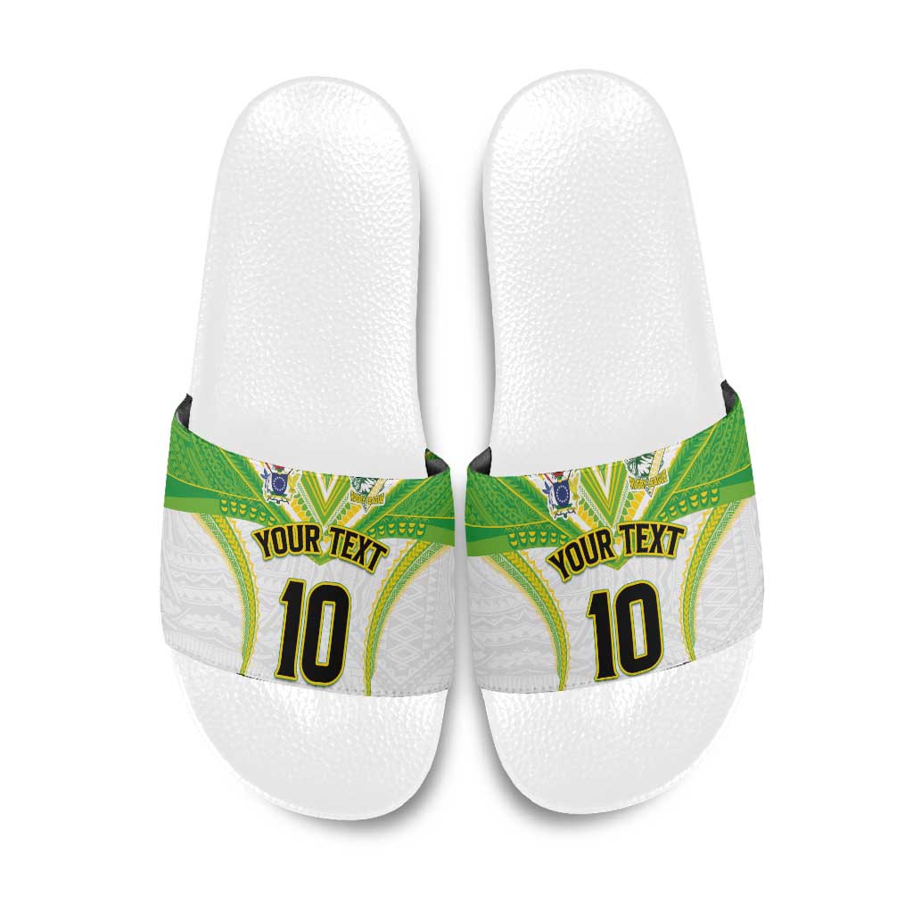 Custom Cook Islands Rugby Slide Sandals Tatau Art Sport Style White Color LT03 White - Polynesian Pride