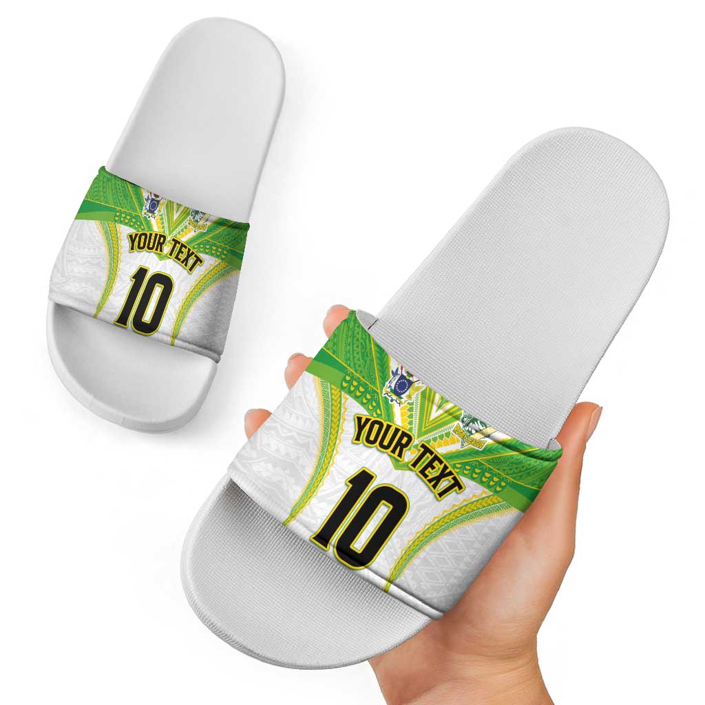 Custom Cook Islands Rugby Slide Sandals Tatau Art Sport Style White Color LT03 - Polynesian Pride