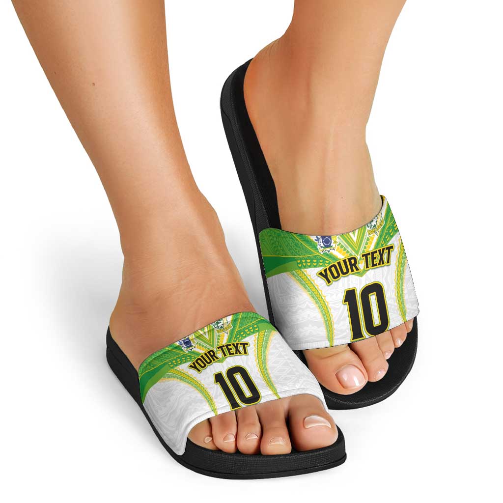 Custom Cook Islands Rugby Slide Sandals Tatau Art Sport Style White Color LT03 - Polynesian Pride