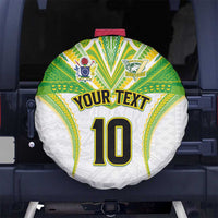 Custom Cook Islands Rugby Spare Tire Cover Tatau Art Sport Style White Color