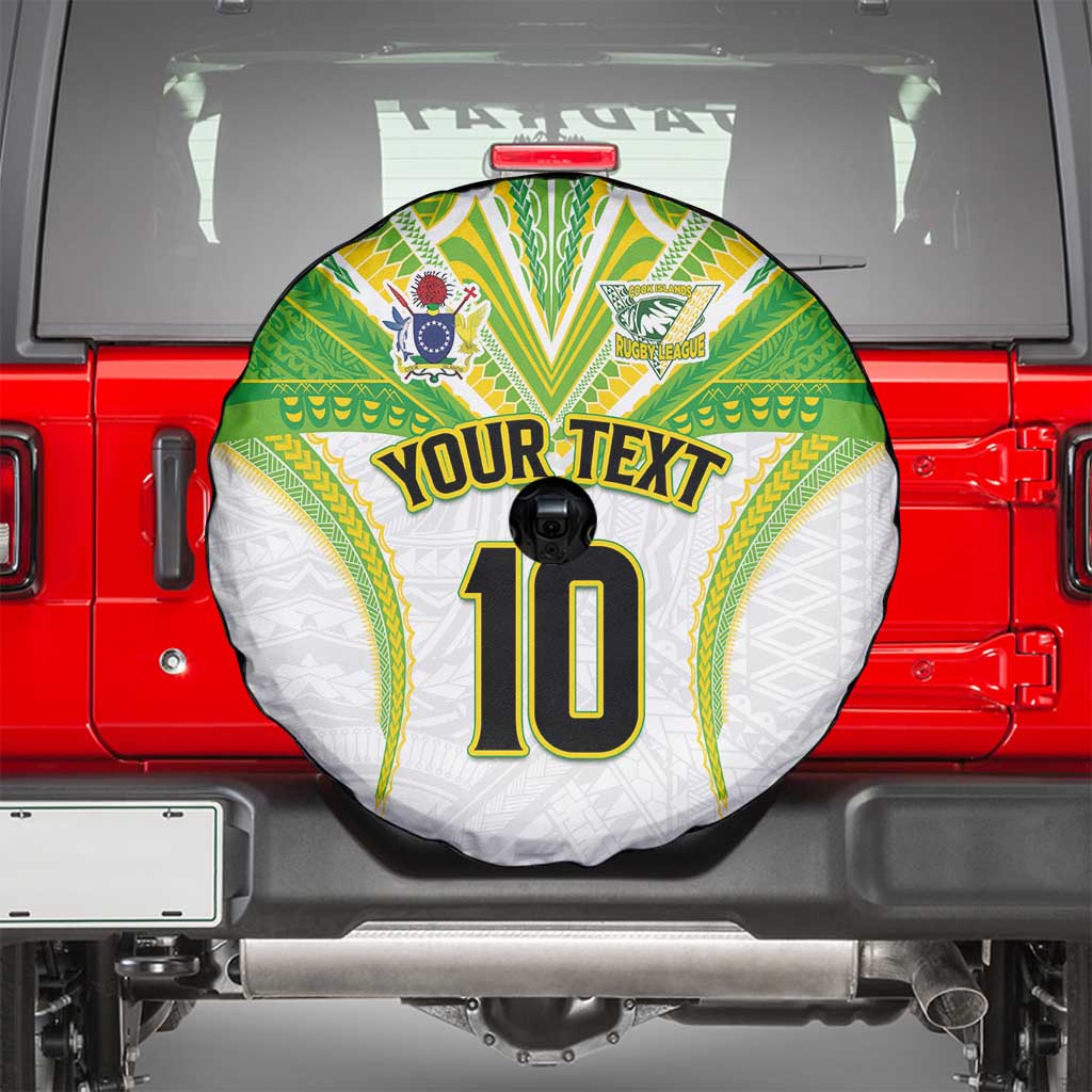 Custom Cook Islands Rugby Spare Tire Cover Tatau Art Sport Style White Color
