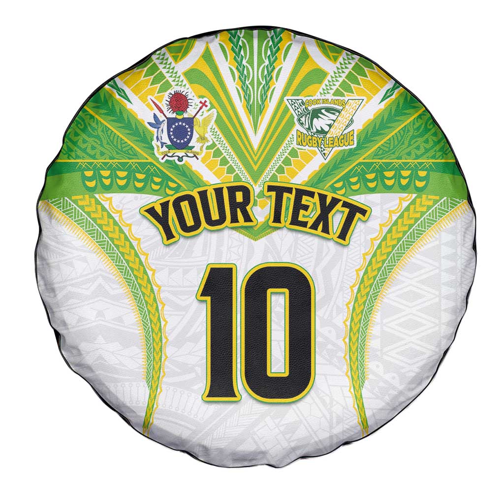 Custom Cook Islands Rugby Spare Tire Cover Tatau Art Sport Style White Color