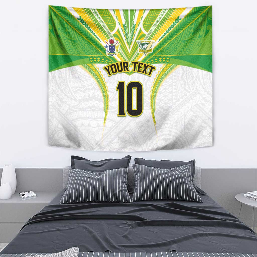 Custom Cook Islands Rugby Tapestry Tatau Art Sport Style White Color LT03 - Polynesian Pride