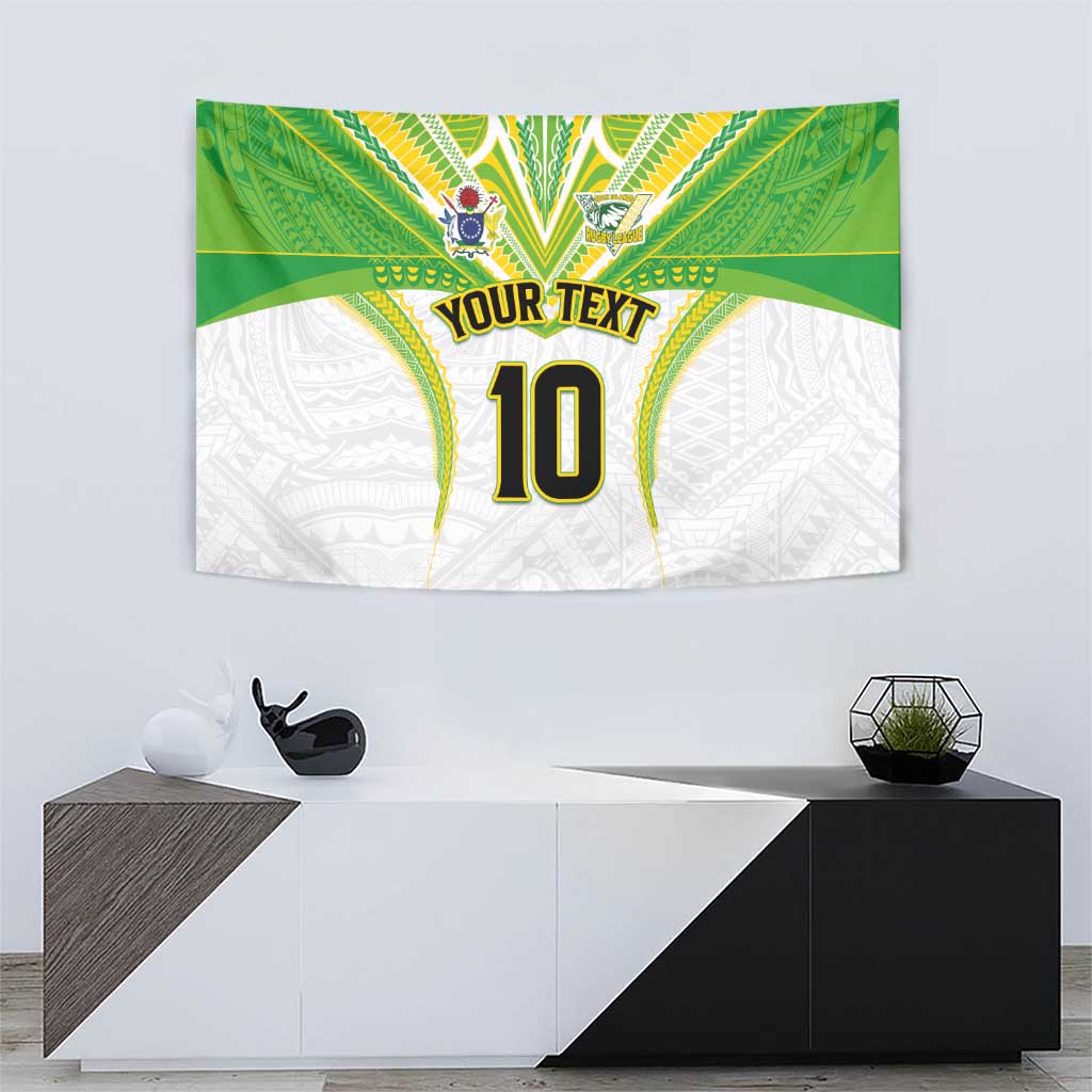 Custom Cook Islands Rugby Tapestry Tatau Art Sport Style White Color LT03 - Polynesian Pride