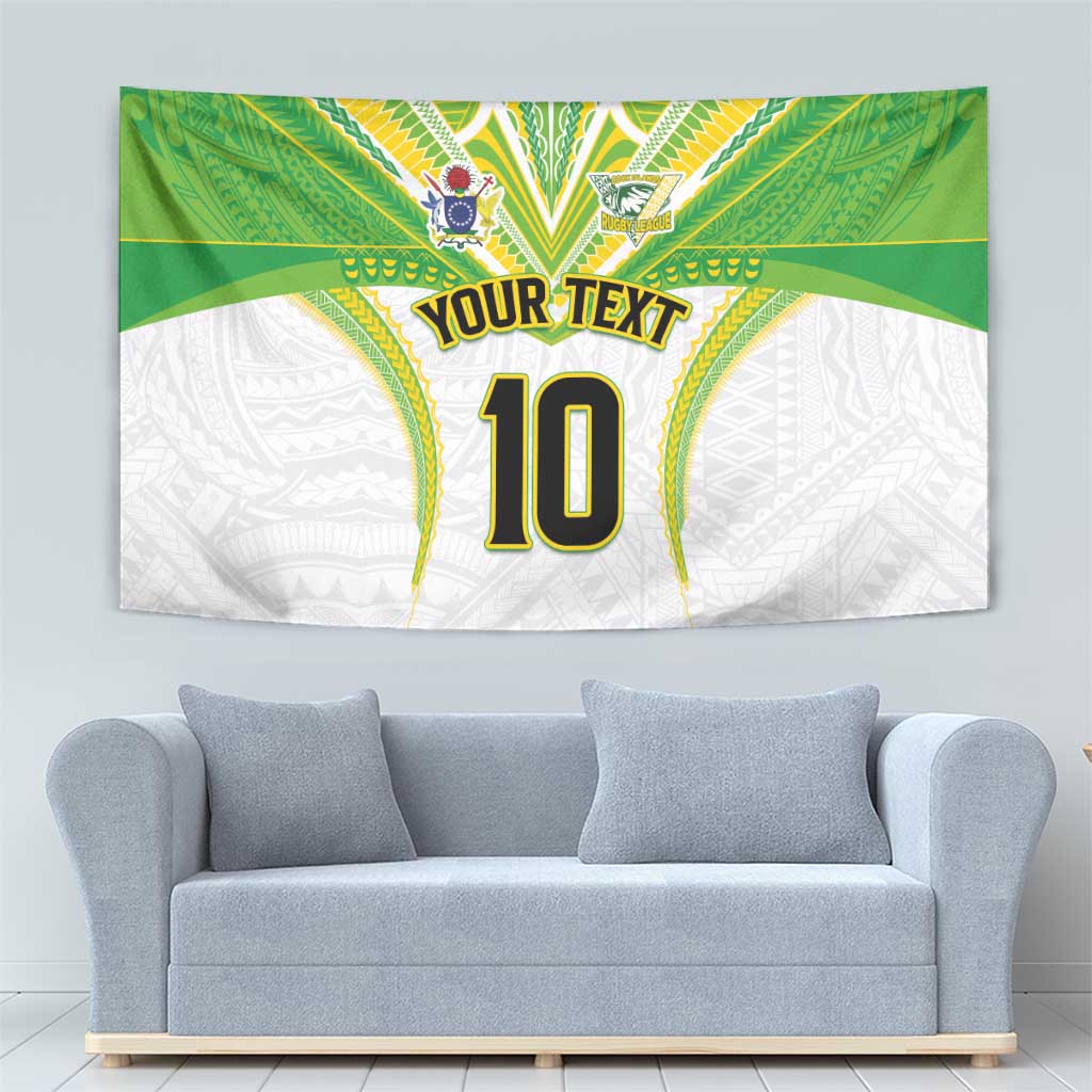 Custom Cook Islands Rugby Tapestry Tatau Art Sport Style White Color LT03 - Polynesian Pride