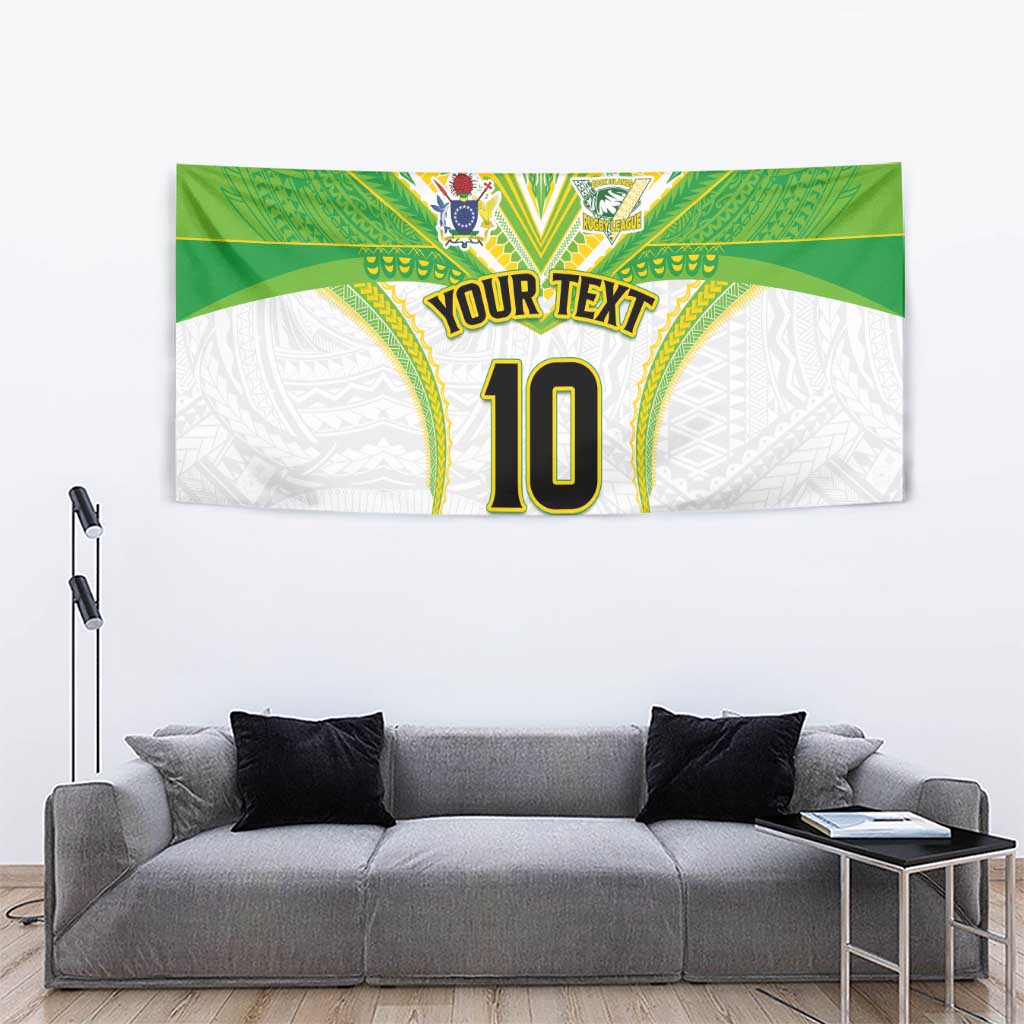 Custom Cook Islands Rugby Tapestry Tatau Art Sport Style White Color LT03 - Polynesian Pride