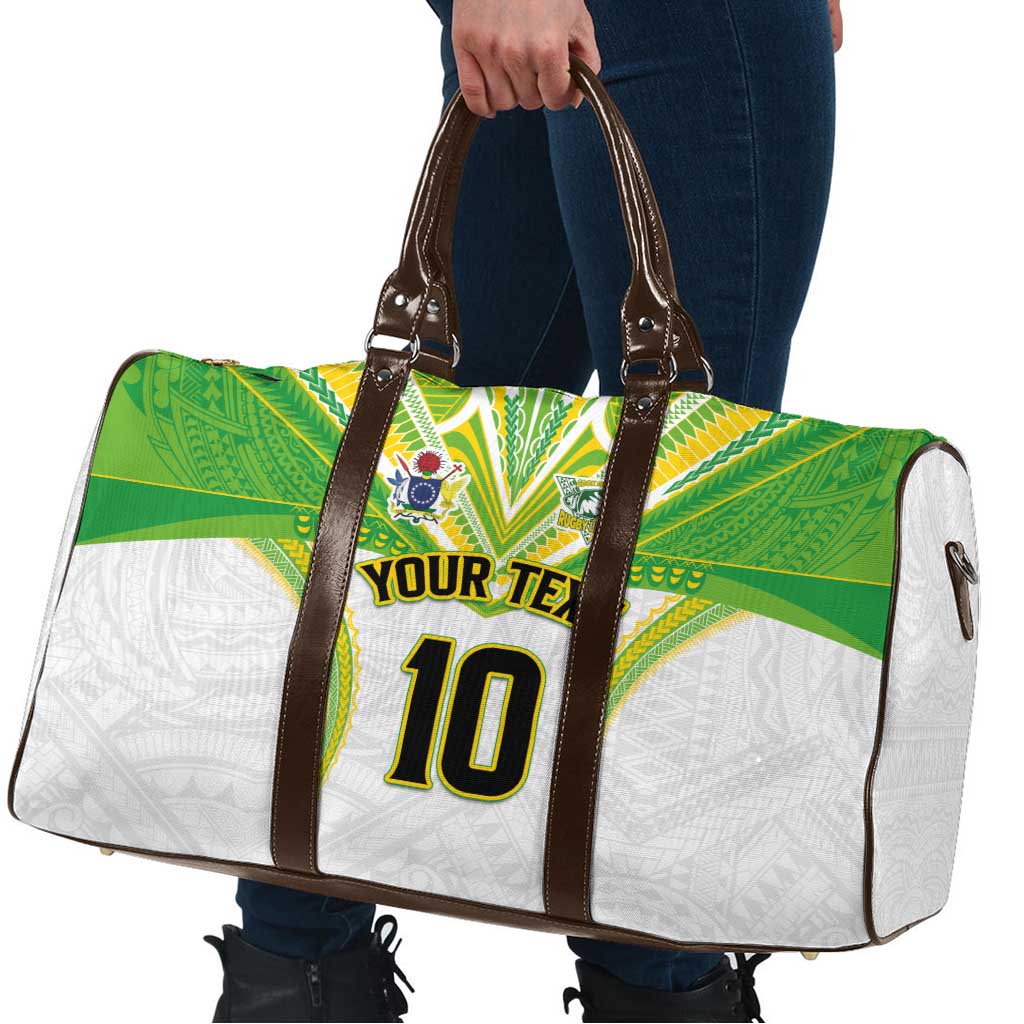 Custom Cook Islands Rugby Travel Bag Tatau Art Sport Style White Color LT03 - Polynesian Pride
