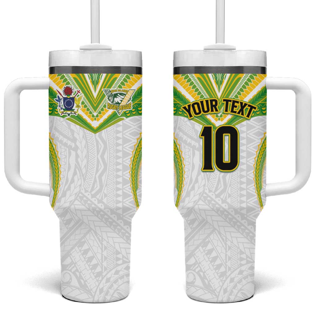 Custom Cook Islands Rugby Tumbler With Handle Tatau Art Sport Style White Color LT03 One Size: 40 oz White - Polynesian Pride
